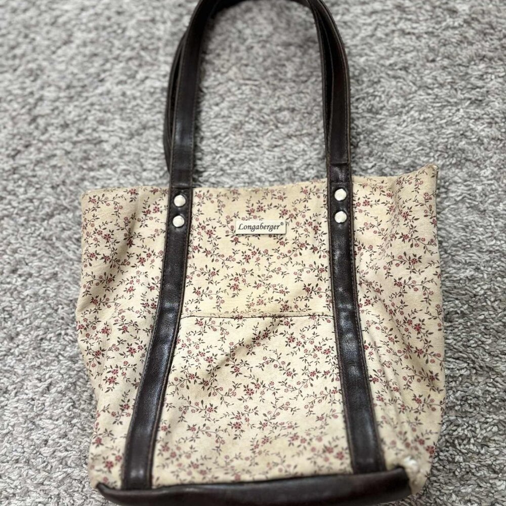 Vintage Longaberger Floral Tote with Brown Handles Size 10X8
